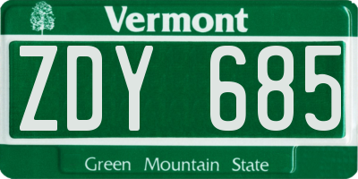 VT license plate ZDY685