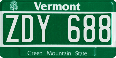 VT license plate ZDY688