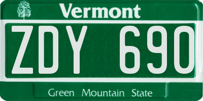 VT license plate ZDY690