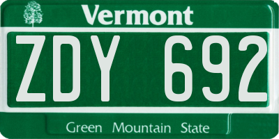 VT license plate ZDY692
