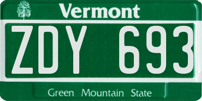 VT license plate ZDY693