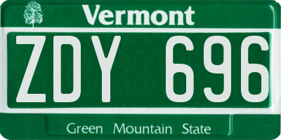 VT license plate ZDY696