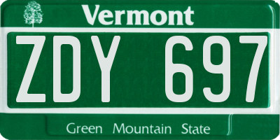 VT license plate ZDY697
