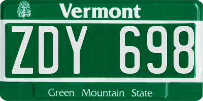 VT license plate ZDY698