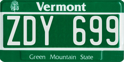 VT license plate ZDY699