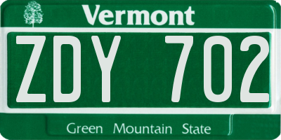 VT license plate ZDY702