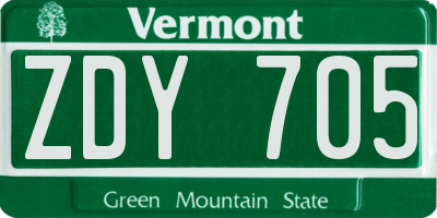 VT license plate ZDY705
