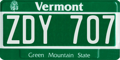 VT license plate ZDY707