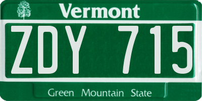 VT license plate ZDY715