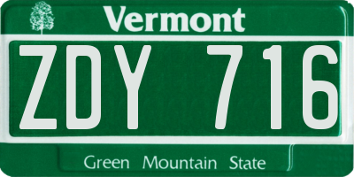 VT license plate ZDY716