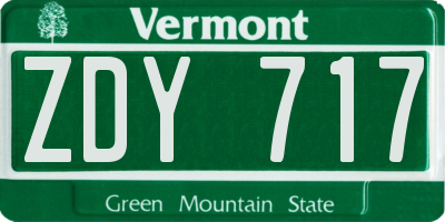 VT license plate ZDY717