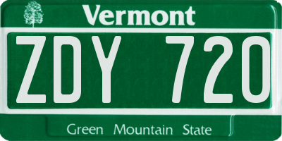 VT license plate ZDY720