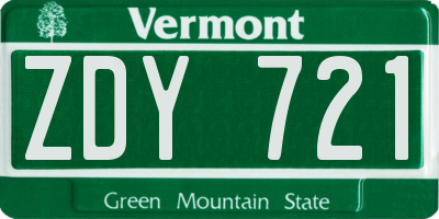 VT license plate ZDY721
