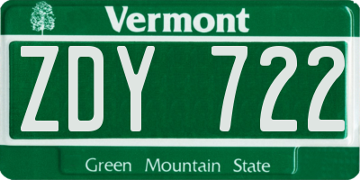 VT license plate ZDY722