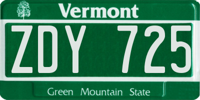 VT license plate ZDY725