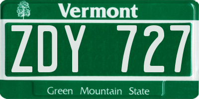 VT license plate ZDY727
