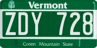 VT license plate ZDY728