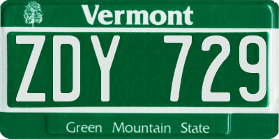 VT license plate ZDY729