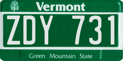 VT license plate ZDY731