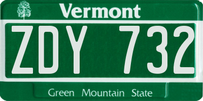 VT license plate ZDY732