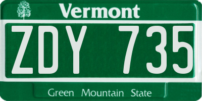 VT license plate ZDY735
