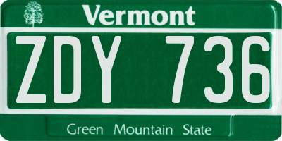 VT license plate ZDY736