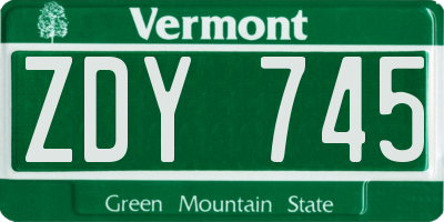 VT license plate ZDY745