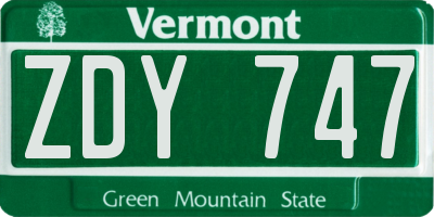 VT license plate ZDY747