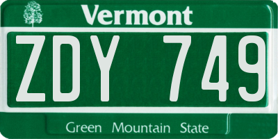 VT license plate ZDY749