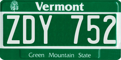 VT license plate ZDY752