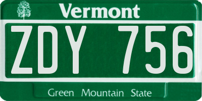 VT license plate ZDY756