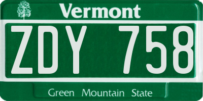 VT license plate ZDY758