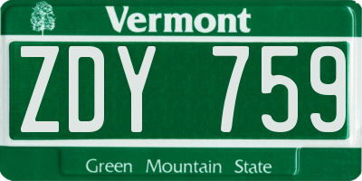 VT license plate ZDY759
