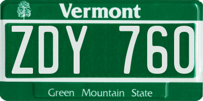 VT license plate ZDY760