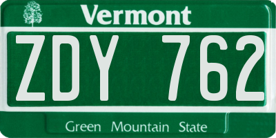 VT license plate ZDY762