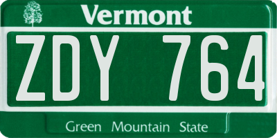 VT license plate ZDY764
