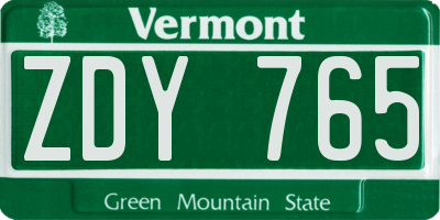 VT license plate ZDY765