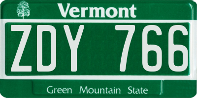 VT license plate ZDY766
