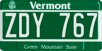 VT license plate ZDY767
