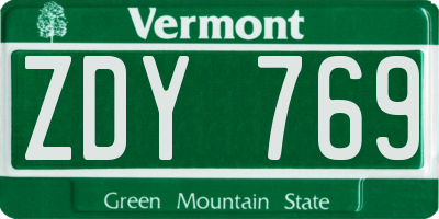VT license plate ZDY769