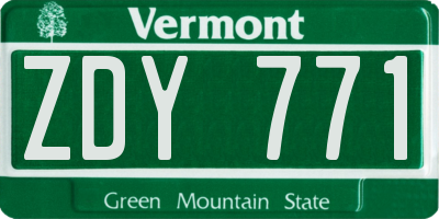 VT license plate ZDY771