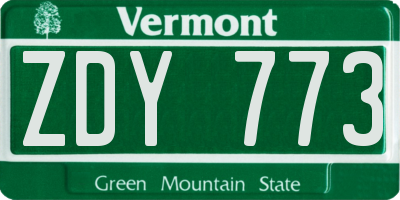 VT license plate ZDY773
