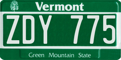 VT license plate ZDY775