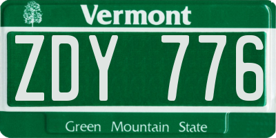 VT license plate ZDY776