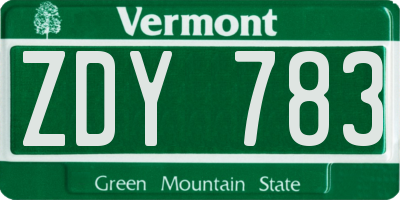 VT license plate ZDY783