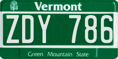 VT license plate ZDY786