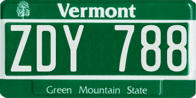 VT license plate ZDY788