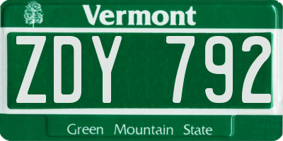 VT license plate ZDY792