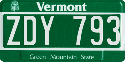 VT license plate ZDY793