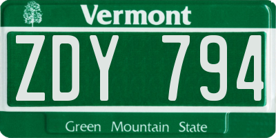 VT license plate ZDY794